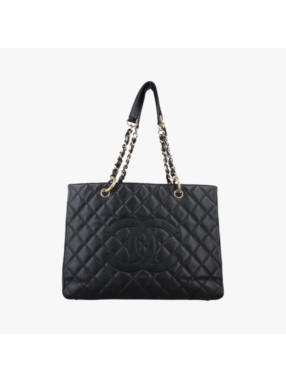 Chanel Quilted CC Logo Grand Shopping Tote GST Black Caviar Leather